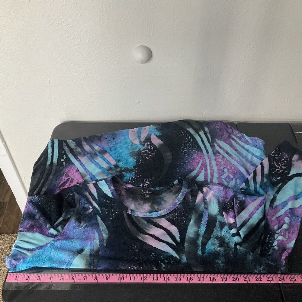 Calessa Top‎ Womens Sz 1X Midnight Sky Asymmetrical Hem Round Neckline Blouse - Picture 11 of 14